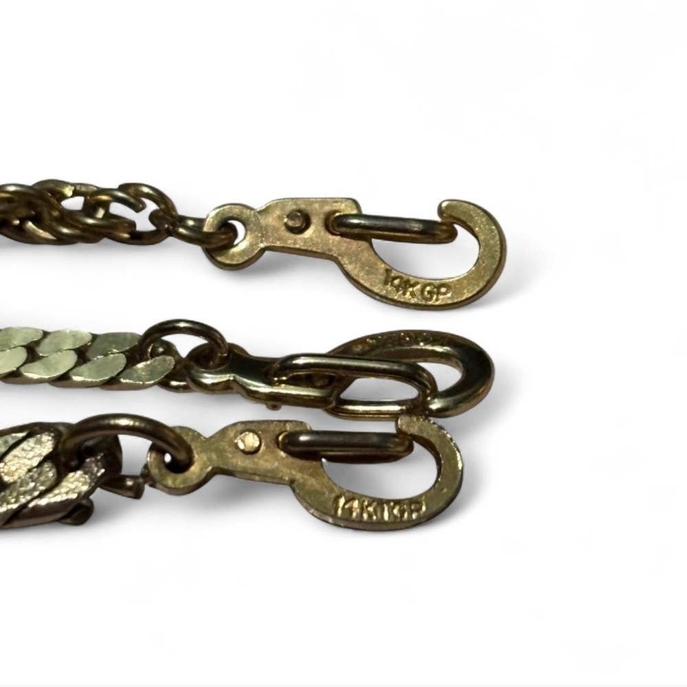 Lot of 3 Vintage 14KGP Gold Plated Bracelets Rope & Herringbone Chain Mix Style - Picture 2 of 5